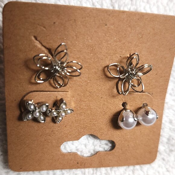 Silver Post Earrings - set of 3 - NEW - Picture 2 of 3